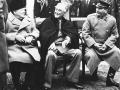 background: Churchill, Roosevelt and Stalin